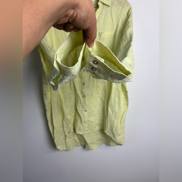 Sigrid Olsen 100% Linen Size L Light Yellow Button-Up Blouse Natural  old Money - Picture 4 of 13